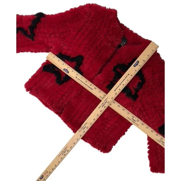 BELLE VERE Small FAB Faux Fur Jacket BIG STAR Red Black Open/Closed Wear - Picture 15 of 16